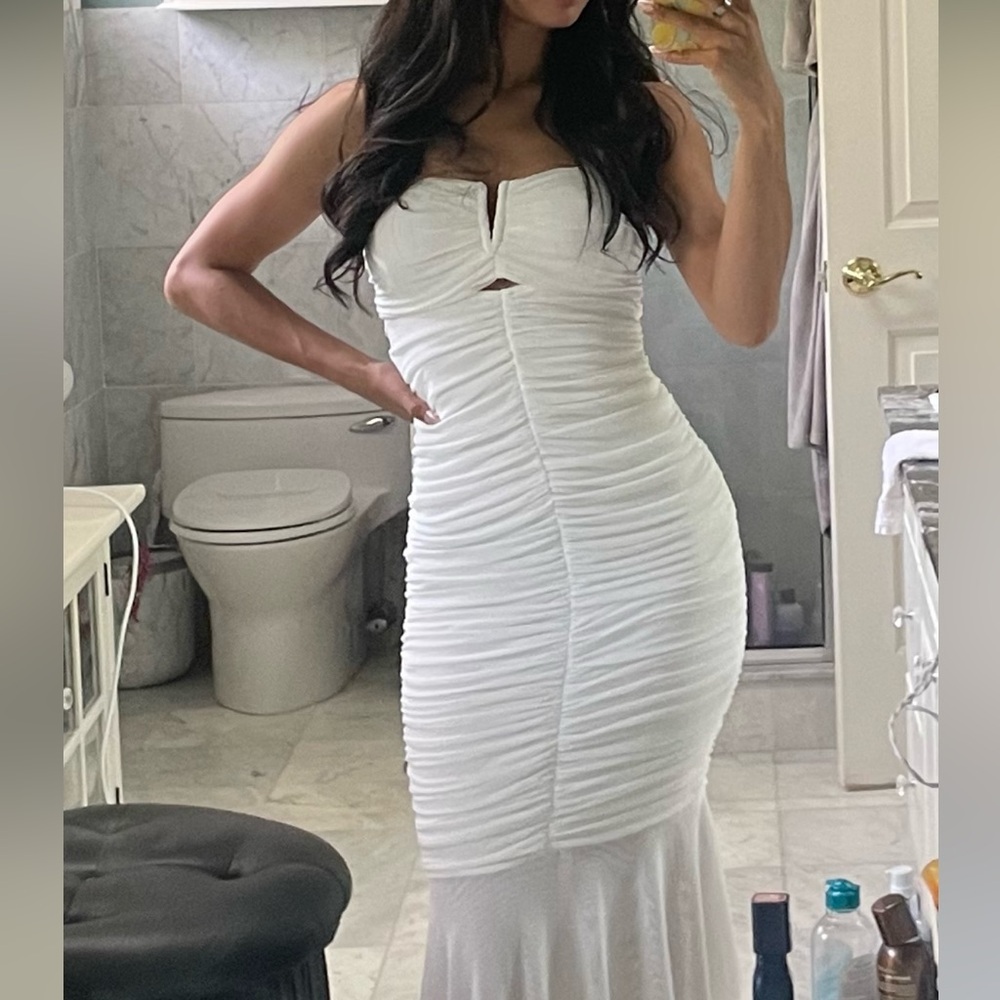 Elegant White Ruched Dress